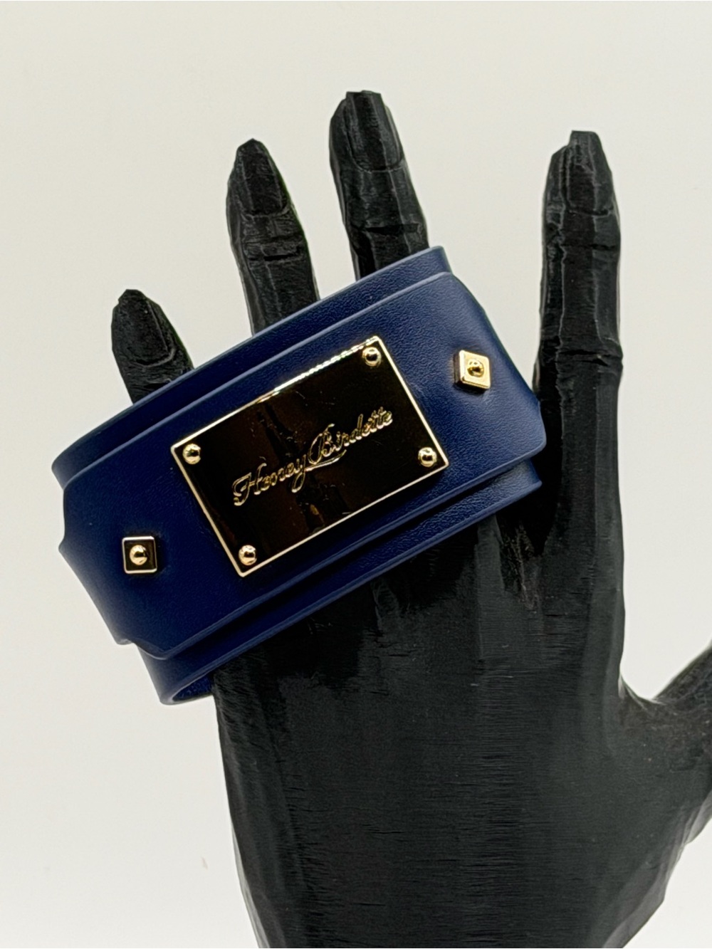 Honey Birdette RARE COLORWAY Limited Navy Blue & Gold Leather Bondage Wrist Cuff